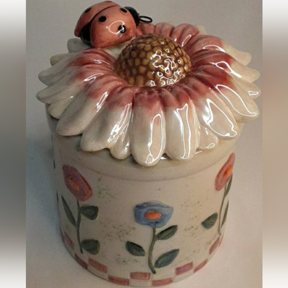 Living Quarters Ceramic Candle With Lid Flowers Vintage
